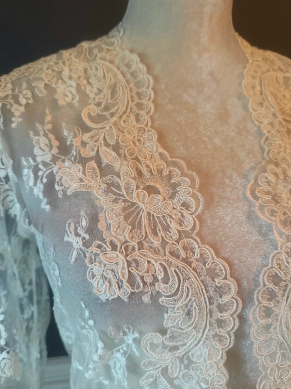 Vintage 90’s Ivory Sheer Lace Long Robe — Elegant Cover-Up - Picture 6 of 6